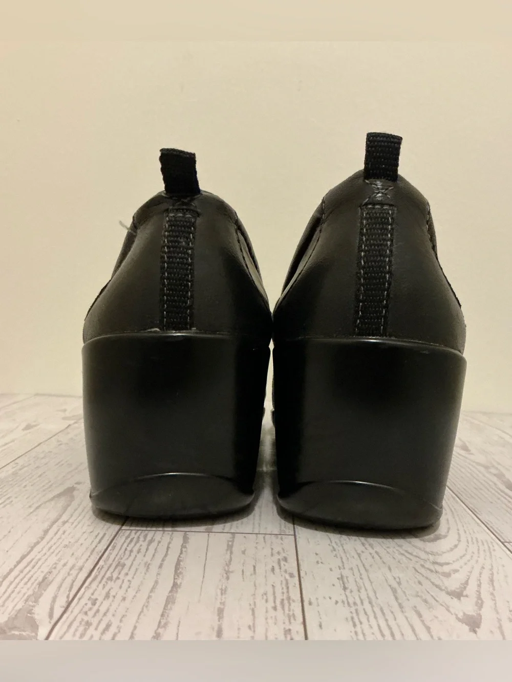 Women’s Black Leather Wedge Mary Jane Comfort Shoes